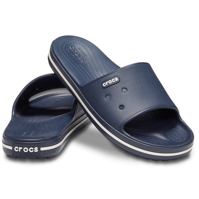 Navy-White - Close up - Crocs Womens-Ladies Crocband III Slide Slip On Sandals