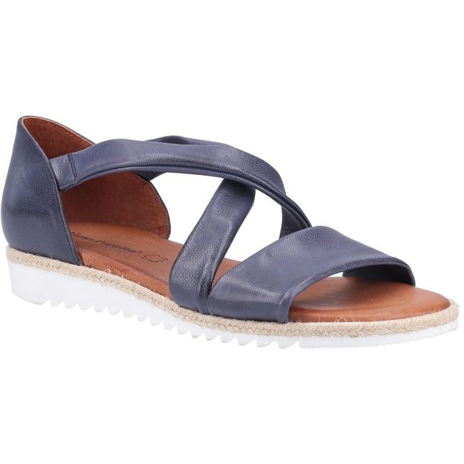 Navy - Front - Hush Puppies Womens-Ladies Gemma Espadrille Leather Wedge Sandals