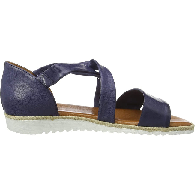 Navy - Back - Hush Puppies Womens-Ladies Gemma Espadrille Leather Wedge Sandals