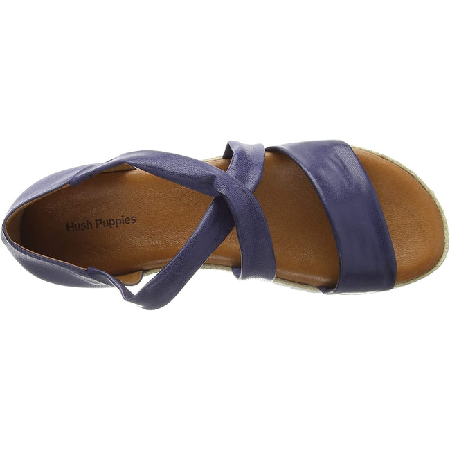 Navy - Side - Hush Puppies Womens-Ladies Gemma Espadrille Leather Wedge Sandals