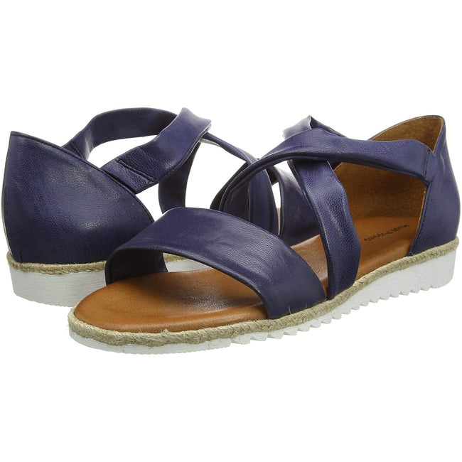 Navy - Pack Shot - Hush Puppies Womens-Ladies Gemma Espadrille Leather Wedge Sandals