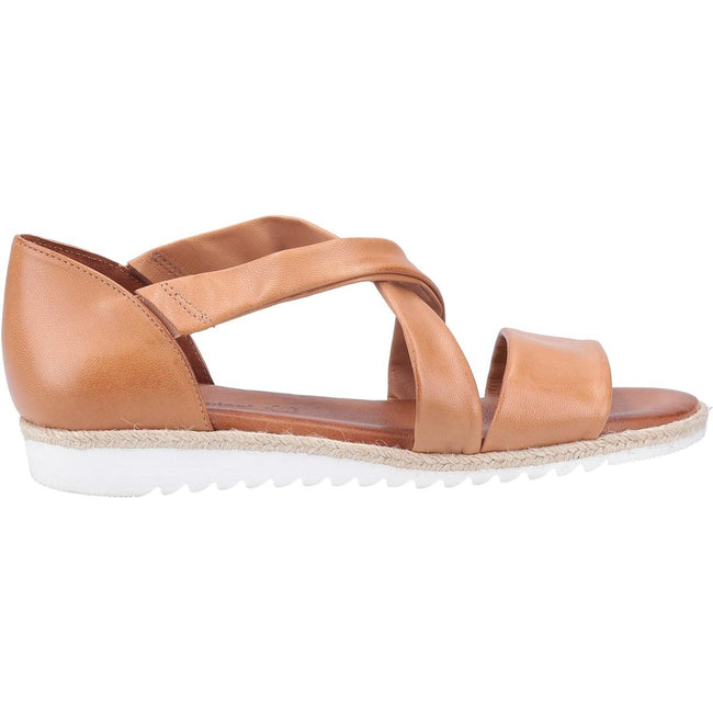 Tan - Back - Hush Puppies Womens-Ladies Gemma Espadrille Leather Wedge Sandals