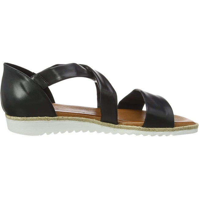 Black - Back - Hush Puppies Womens-Ladies Gemma Espadrille Leather Wedge Sandals