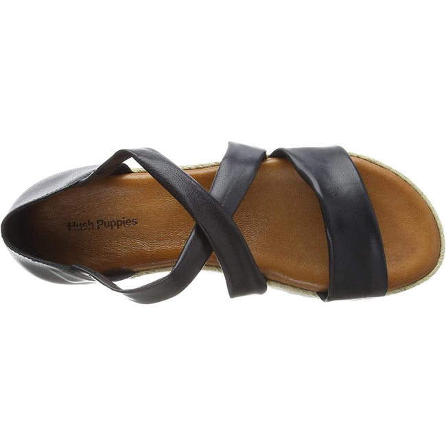 Black - Side - Hush Puppies Womens-Ladies Gemma Espadrille Leather Wedge Sandals
