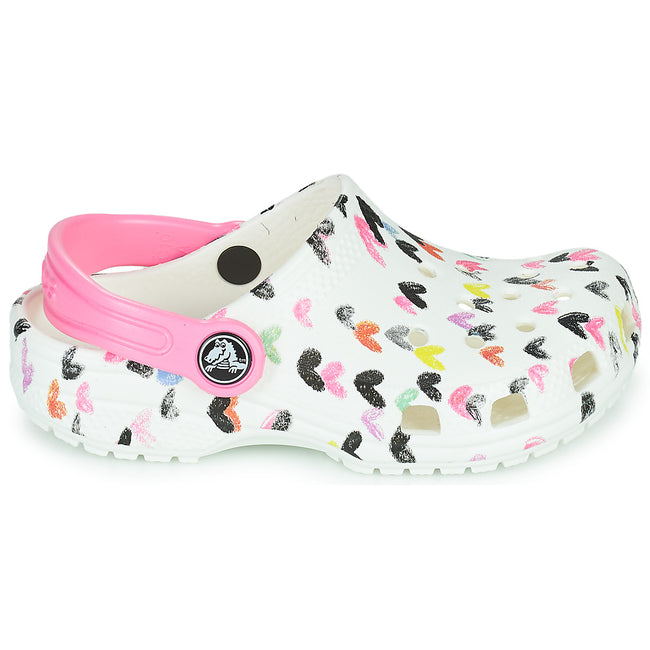 White-Pink - Back - Crocs Childrens-Kids Classic Heart Clogs