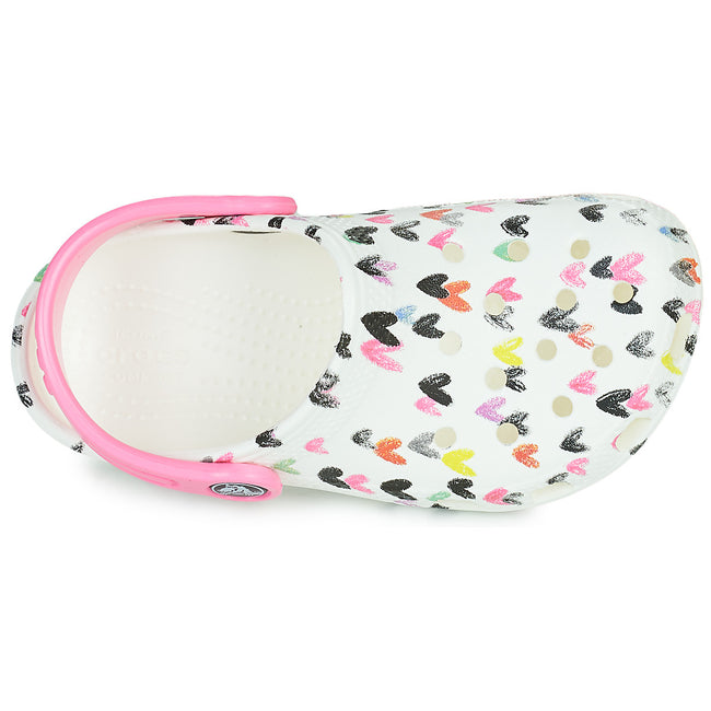 White-Pink - Pack Shot - Crocs Childrens-Kids Classic Heart Clogs