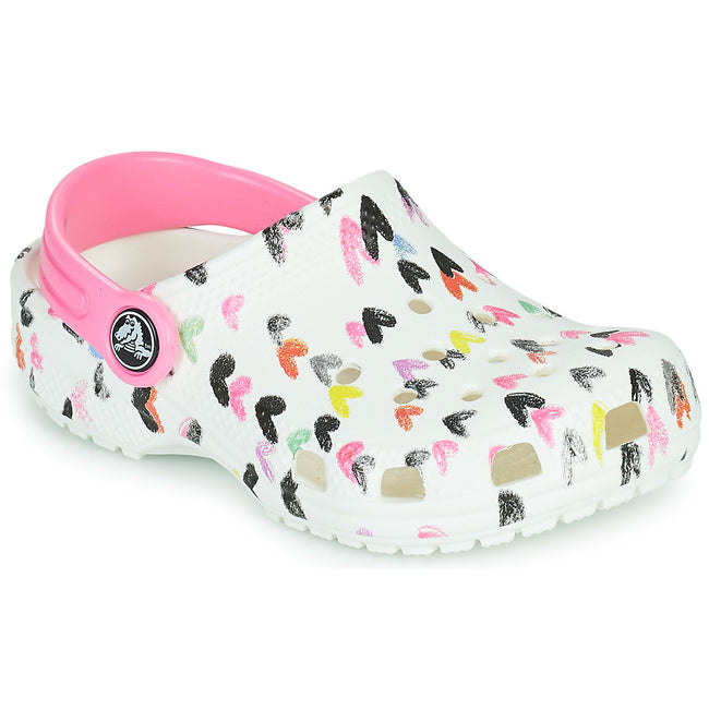 White-Pink - Front - Crocs Childrens-Kids Classic Heart Clogs