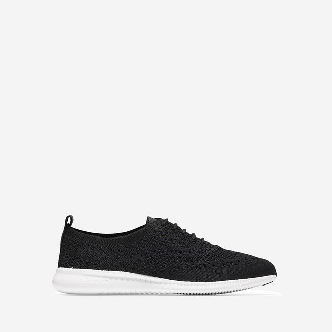 Black-Optic White - Back - Cole Haan Womens-Ladies 2.Zerogrand Leather Trim Stitchlite Oxford Shoes