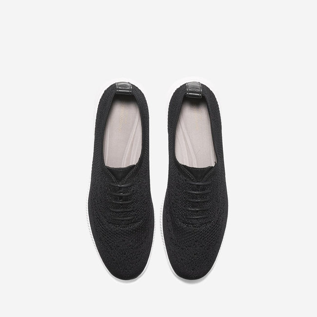Black-Optic White - Lifestyle - Cole Haan Womens-Ladies 2.Zerogrand Leather Trim Stitchlite Oxford Shoes