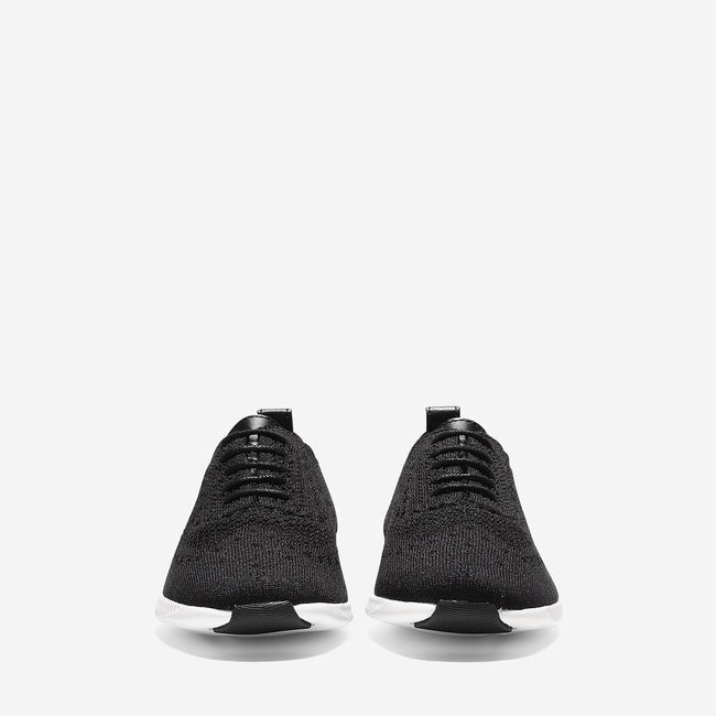 Black-Optic White - Close up - Cole Haan Womens-Ladies 2.Zerogrand Leather Trim Stitchlite Oxford Shoes