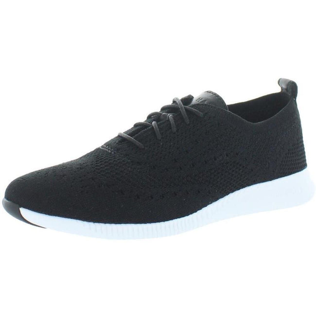 Black-Optic White - Front - Cole Haan Womens-Ladies 2.Zerogrand Leather Trim Stitchlite Oxford Shoes