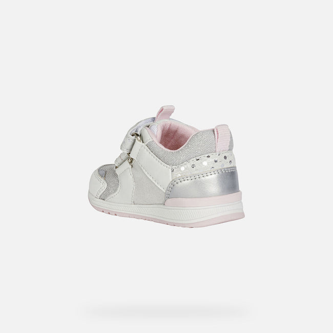 White-Silver - Side - Geox Girls Rishon Leather Trainers