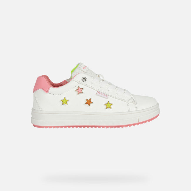 White-Fuchsia - Back - Geox Girls Rebecca Leather Trainers