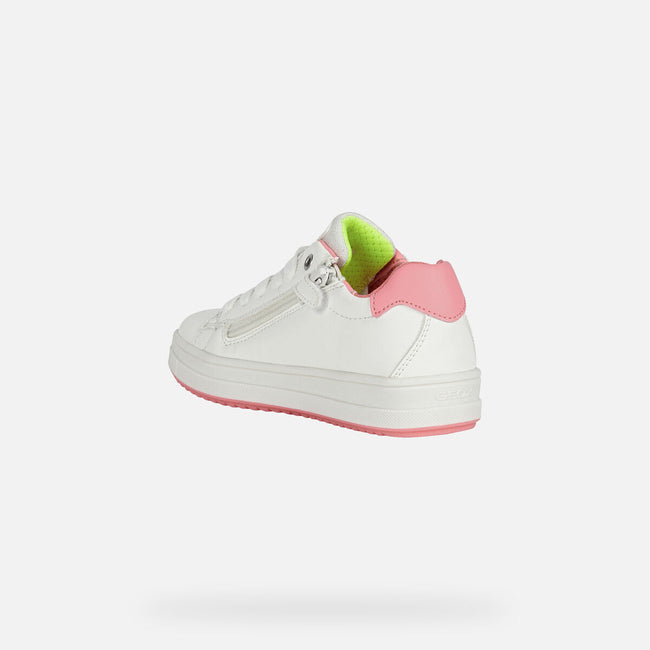 White-Fuchsia - Side - Geox Girls Rebecca Leather Trainers