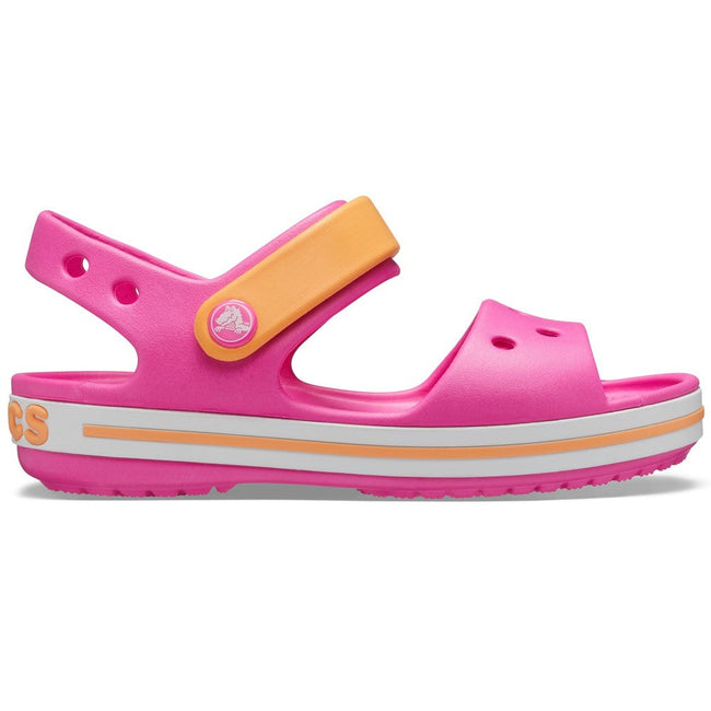 Electric Pink-Cantaloupe - Back - Crocs Childrens-Kids Crocband Sandals