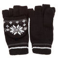 Black-Grey - Front - Ladies-Womens Patterned Capped Fingerless Winter Gloves