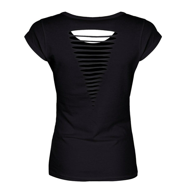 Black - Back - Requiem Collective Ladies-Womens Cranial Bloom Razor Back T-Shirt