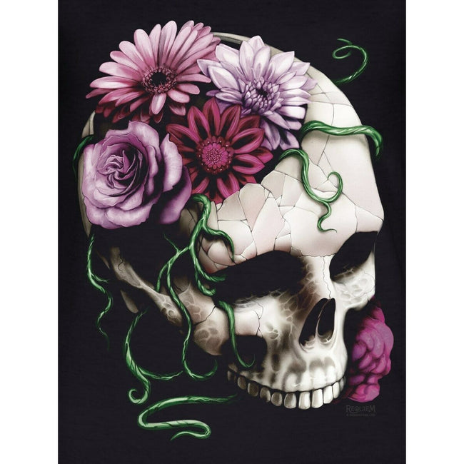 Black - Side - Requiem Collective Ladies-Womens Cranial Bloom Razor Back T-Shirt