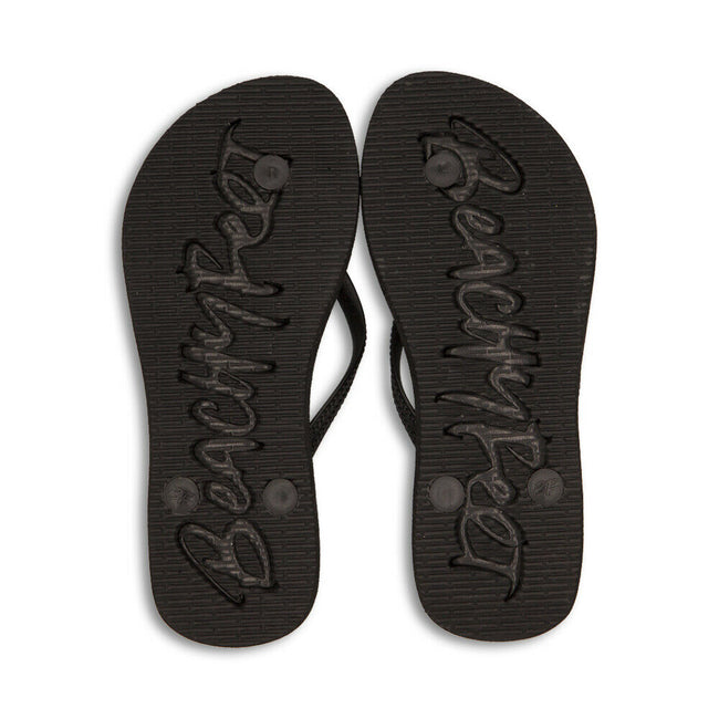 Black - Back - BeachyFeet Womens-Ladies La Fiesta Flip Flops