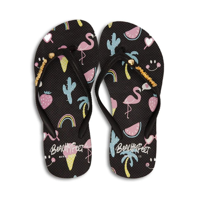 Black - Front - BeachyFeet Womens-Ladies La Fiesta Flip Flops