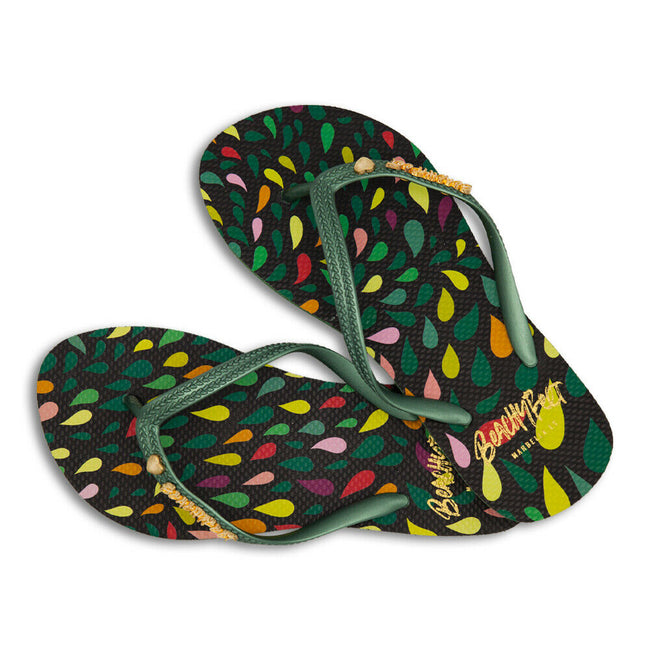 Black-Green-Yellow - Side - BeachyFeet Womens-Ladies Primavera Flip Flops