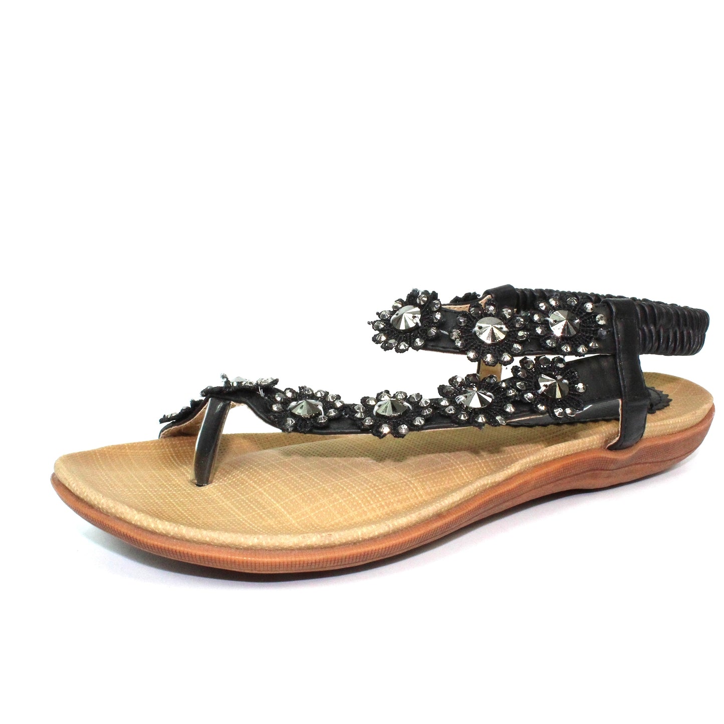 Black - Close up - Lunar Womens-Ladies Charlotte Flower Sandals