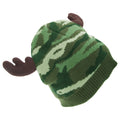 Green Camo - Front - FLOSO Mens Camo Pattern Winter Beanie Hat With Moose Antlers