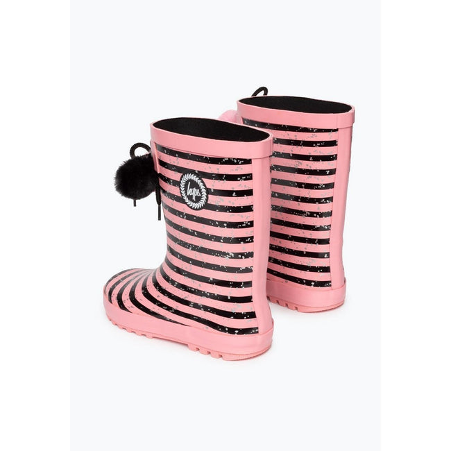 Black-Pink - Back - Hype Girls Striped Pom Pom Wellies