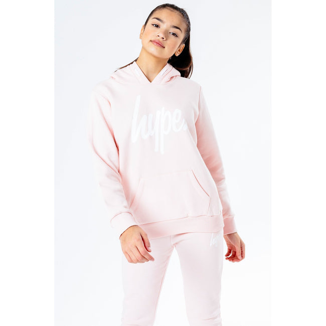 Light Pink-White Melange - Back - Hype Childrens-Kids Script Hoodie And Joggers Set