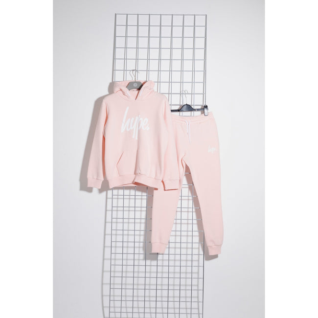 Light Pink-White Melange - Pack Shot - Hype Childrens-Kids Script Hoodie And Joggers Set
