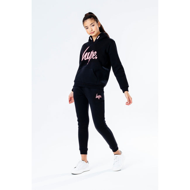Black-Pink - Back - Hype Childrens-Kids Script Hoodie And Joggers Set