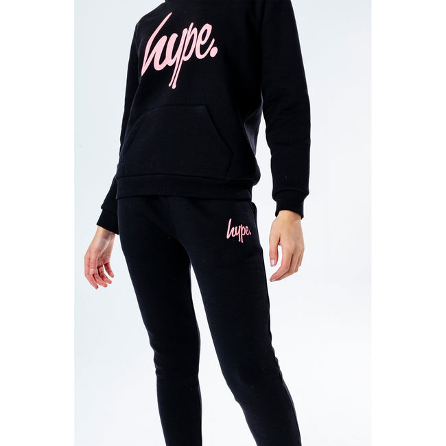 Black-Pink - Side - Hype Childrens-Kids Script Hoodie And Joggers Set