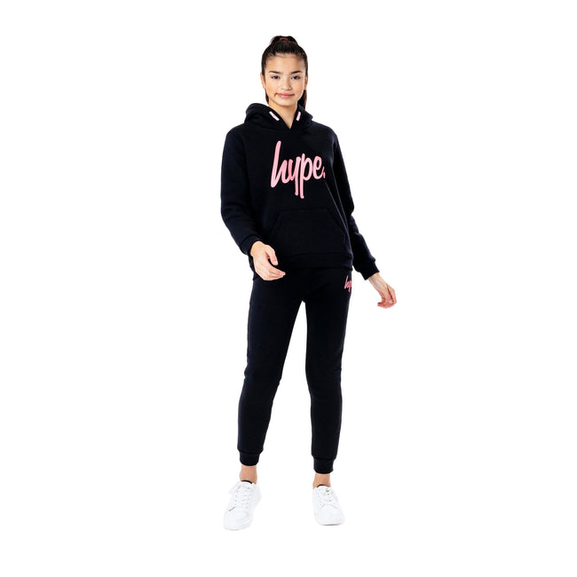 Black-Pink - Front - Hype Childrens-Kids Script Hoodie And Joggers Set