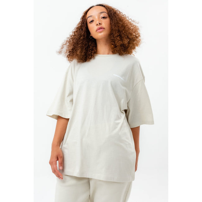 Beige - Back - Hype Unisex Adult Continu8 Oversized T-Shirt