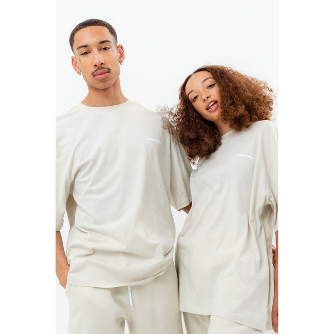 Beige - Side - Hype Unisex Adult Continu8 Oversized T-Shirt