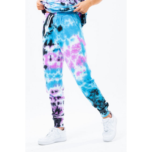 Blue-Purple-Black - Side - Hype Womens-Ladies Tie Dye Jogging Bottoms
