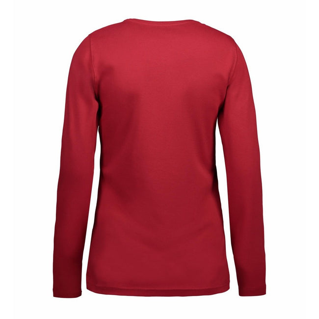 Red - Side - ID Womens-Ladies Fitted Long Sleeve Interlock T-Shirt