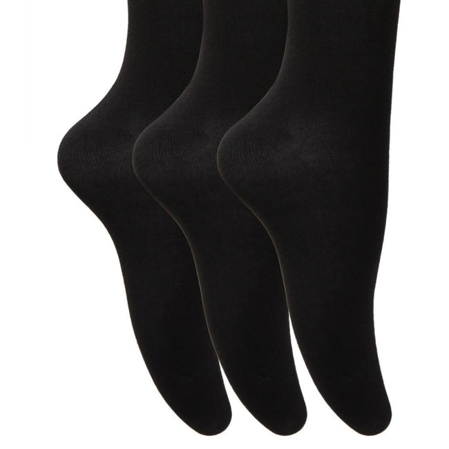 Black - Back - Floso Girls Long Cotton Socks (3 Pairs)