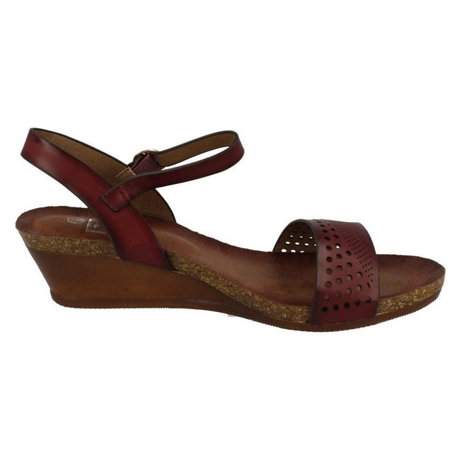 Wine - Back - Down To Earth Womens-Ladies Mid Wedge Punched Upper Sandals