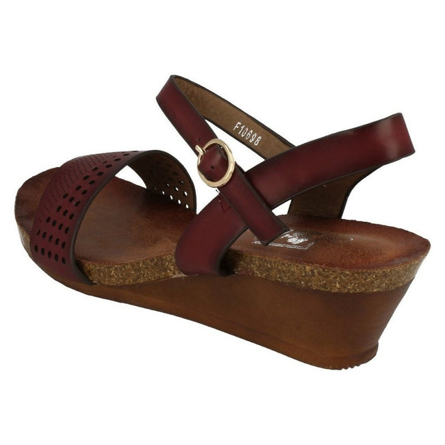 Wine - Lifestyle - Down To Earth Womens-Ladies Mid Wedge Punched Upper Sandals