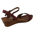 Wine - Pack Shot - Down To Earth Womens-Ladies Mid Wedge Punched Upper Sandals