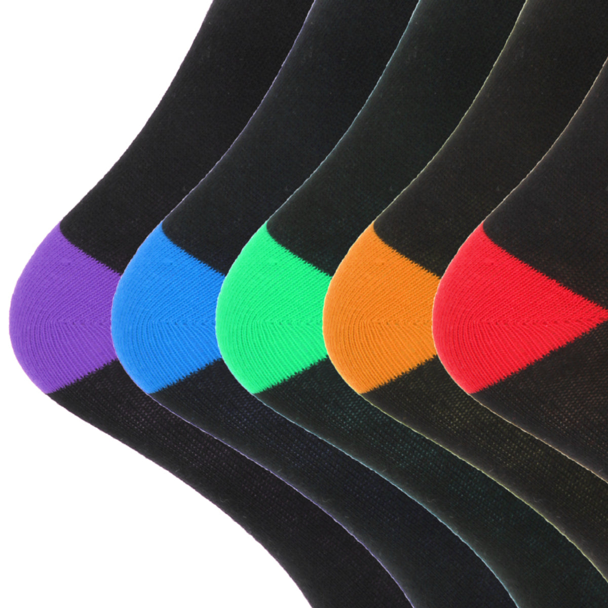 12-Pack Men's Cotton Rich Dress Socks – Black With Colorful Heel & Toe, Sizes 6-11, Mid Calf