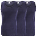 Navy - Front - FLOSO Mens Interlock Single Vest (Pack Of 3)