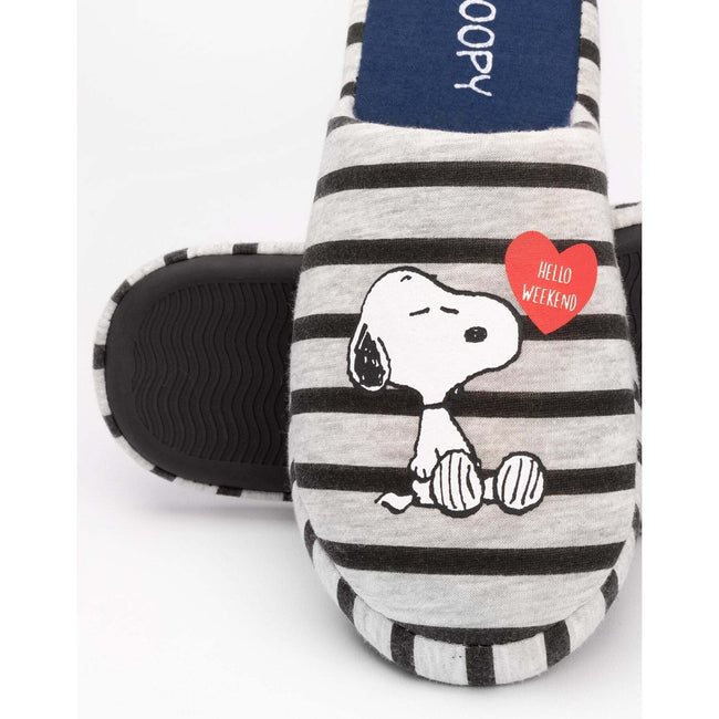 Grey-Black - Close up - Peanuts Womens-Ladies Snoopy Slippers