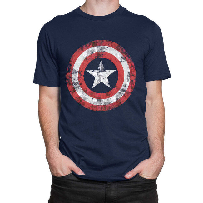 Navy - Side - Captain America Mens Distressed Logo T-Shirt