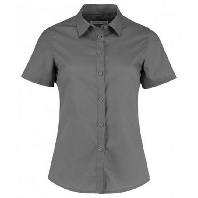Graphite - Front - Kustom Kit Womens-Ladies Short Sleeve Tailored Poplin Shirt