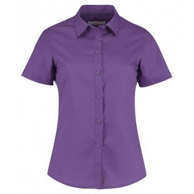 Purple - Front - Kustom Kit Womens-Ladies Short Sleeve Tailored Poplin Shirt