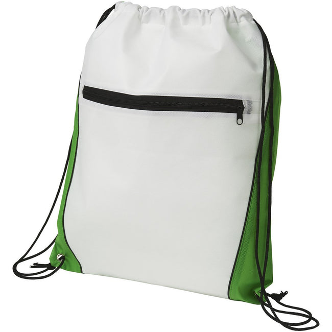 White-Green - Front - Bullet Contrast Non Woven Drawstring Backpack