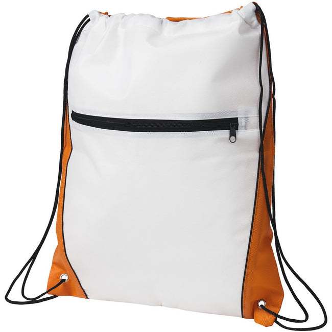 White-Orange - Front - Bullet Contrast Non Woven Drawstring Backpack