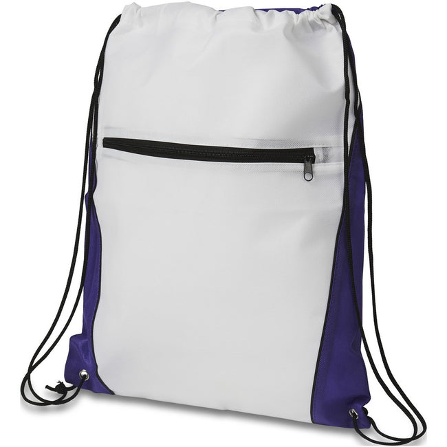 White-Purple - Front - Bullet Contrast Non Woven Drawstring Backpack